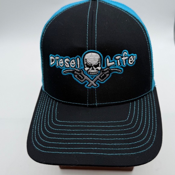 Diesel Life Trucker Hat Black Turquoise Skull Fuel Adjustable Cap - Picture 1 of 12